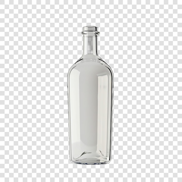 a clear bottle of vodka with a white background