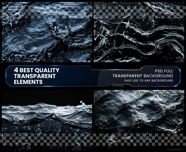 PSD clear calm water surface texture with ripples splashes on transparent background