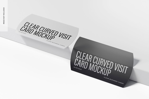 Clear Curved Visit Cards Mockup, on Podium