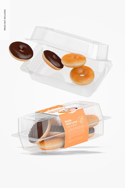 Clear Disposable Dessert Boxes Mockup, Falling