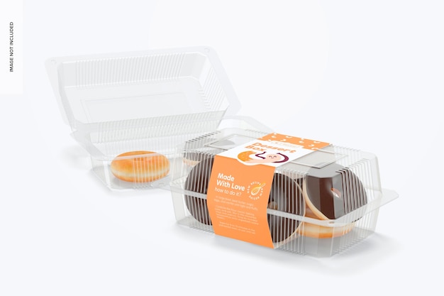 Clear Disposable Dessert Boxes Mockup, Opened and Closed