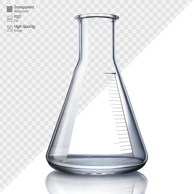 Clear glass Erlenmeyer flask with measurement markings