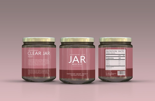 PSD clear glass jam jar full label mockup