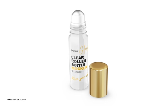 Clear Glass Roller Bottle With Gold Lid PSD Mockup