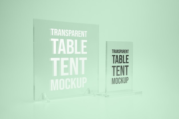 Clear glass table tent mock-up