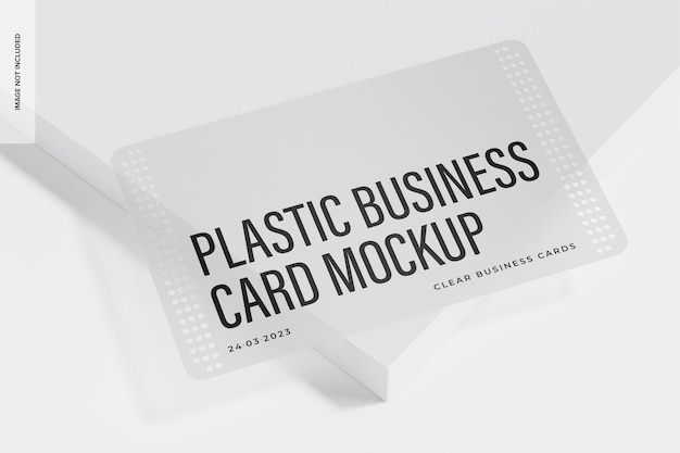 Clear Plastic Business Card Mockup, on Podium