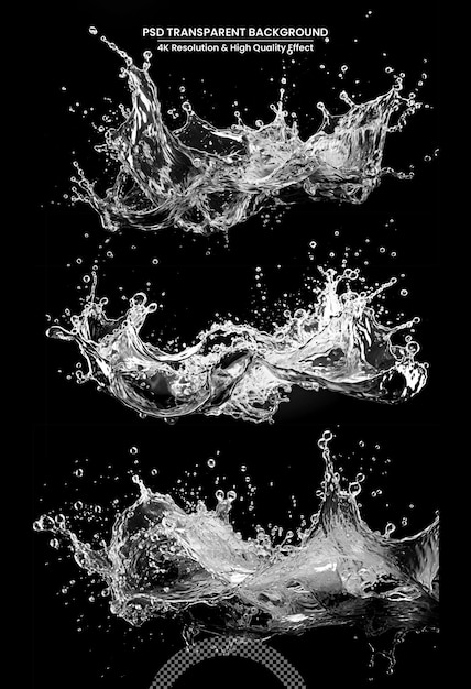 Clear water liquid splash with drops isolated on a black background