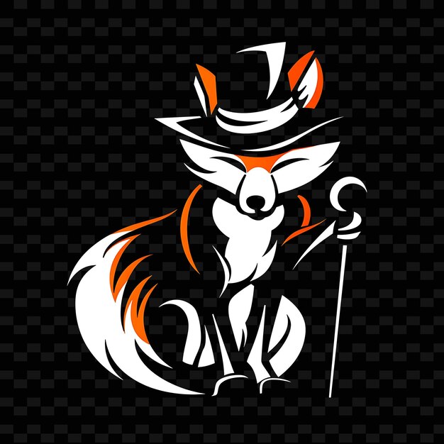 PSD clever fox mascot logo with a hat and cane designed with a s cute abstract vector designs