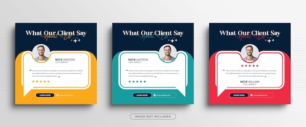 Client testimonials social media post or customer feedback review instagram post banner template