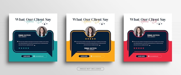 Client testimonials social media post or customer feedback review instagram post banner template