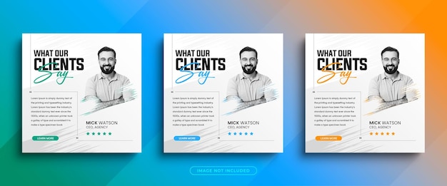 Client testimonials social media post or customer feedback review instagram post banner template