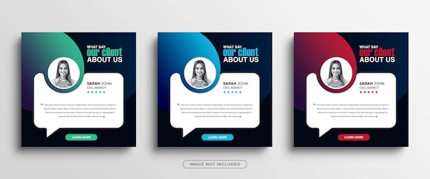 Client testimonials social media post or customer feedback review instagram post banner template