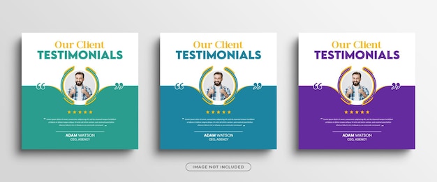 Client testimonials social media post or customer feedback review instagram post banner template