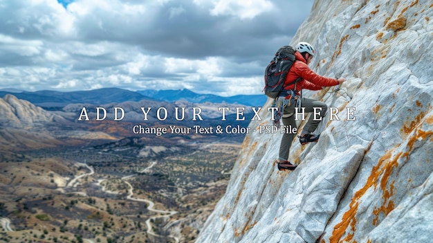 PSD climber ascending a rocky mountainside