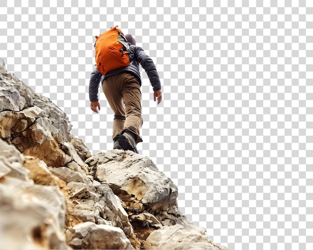 PSD climber on the top of mountain on transparent background