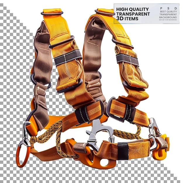 PSD climbing harness safety equipment worn by climbers on transparent background