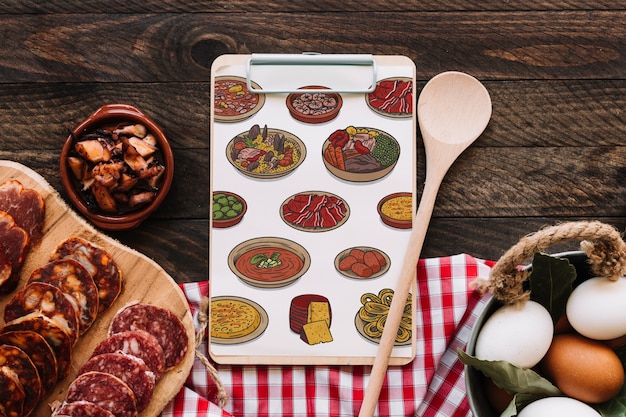 Clipboard mockup with food concept