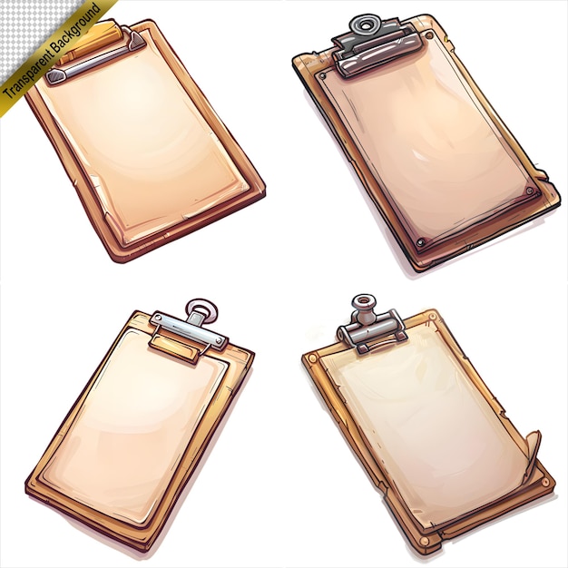 PSD clipboards set with blank pages in cartoon illustration