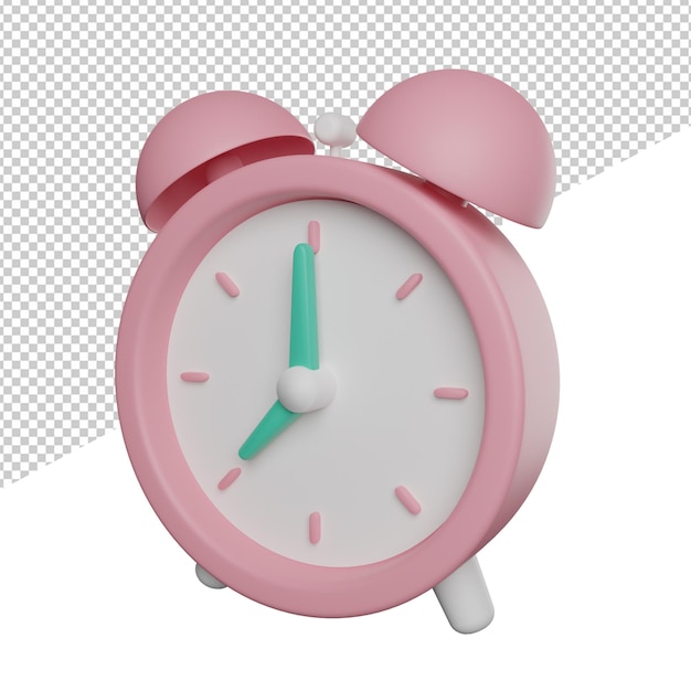 Clock alarm pink side view 3d rendering illustration transparent background icon