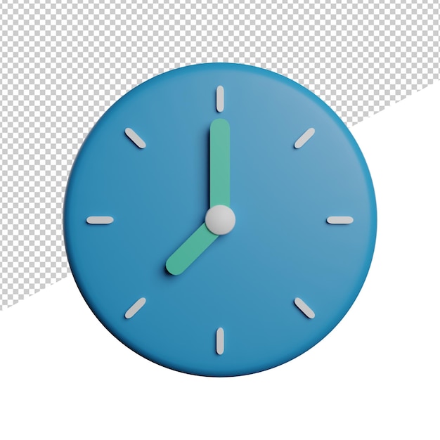 Clock time hours front view 3d illustration rendering icon transparent background