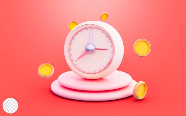 clock with coin sign 3d illustration concept for money earning history