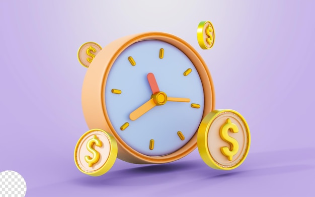 clock with dollar coin sign 3d render concept for time is money profit growth history