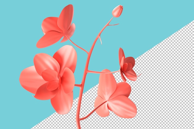 Close-up of abstract minimalistic pink flower over teal background. 3D Rendering