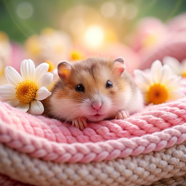 PSD close up on adorable possum near flowers on transperent background