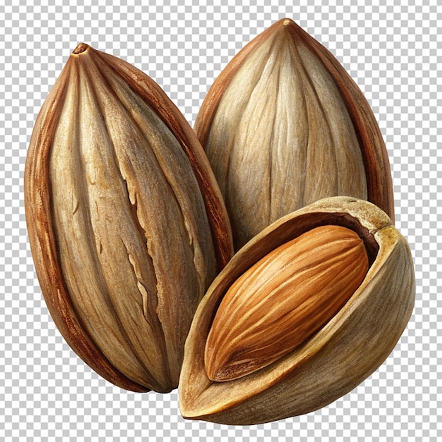 close up almond seeds with cut in half isolated on