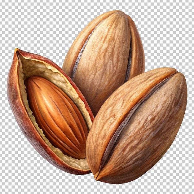 close up almond seeds with cut in half isolated on