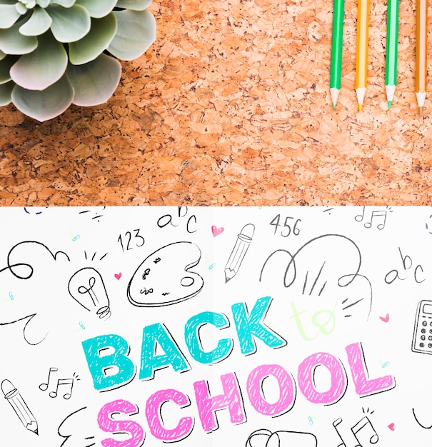 Close-up back to school drawing mock-up