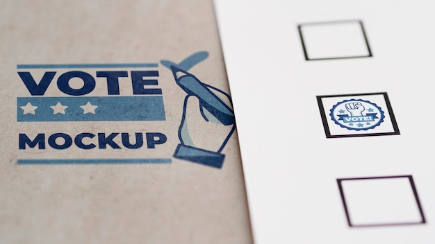 Close-up ballot mock-up with stamps