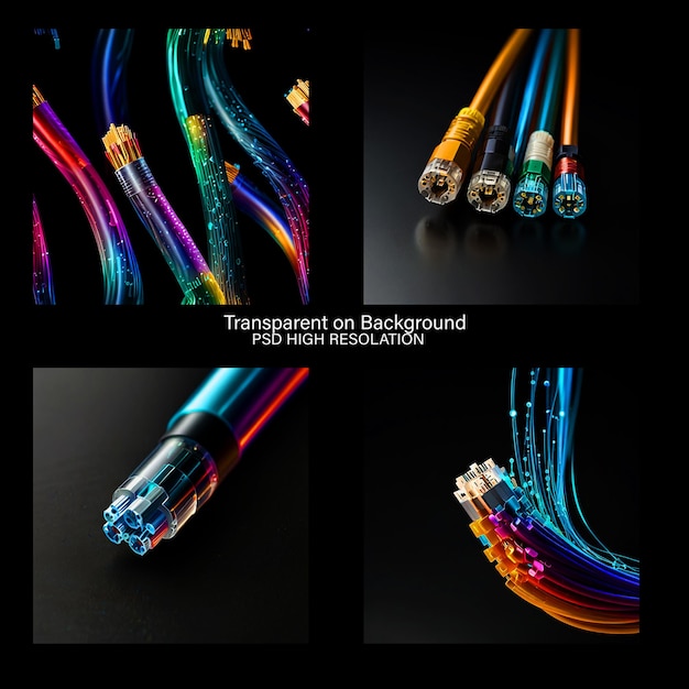 PSD close up on beautiful optical fiber details on transparent background