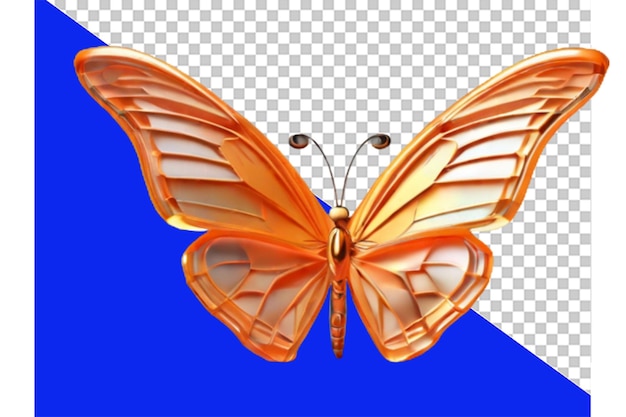 Close up on beautiful orange butterfly isolated on transparent background