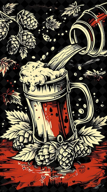 Close Up of a Beer Being Poured Into a Mug Detailed View of Flat Illustration Beer Culture Design