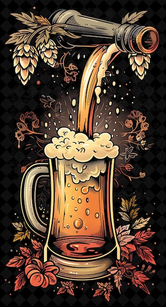 Close Up of a Beer Being Poured Into a Mug Detailed View of Flat Illustration Beer Culture Design