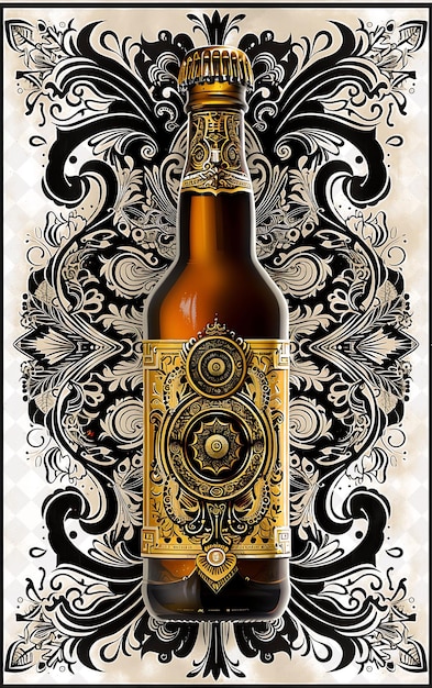 Close Up of a Beer Bottle With a Detailed Label Decorative G Flat Illustration Beer Culture Design