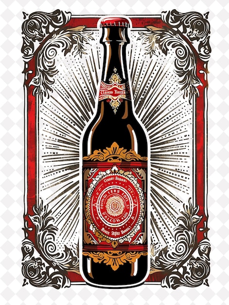 PSD close up of a beer bottle with a detailed label decorative g flat illustration beer culture design