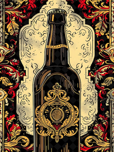 Close Up of a Beer Bottle With a Detailed Label Decorative G Flat Illustration Beer Culture Design