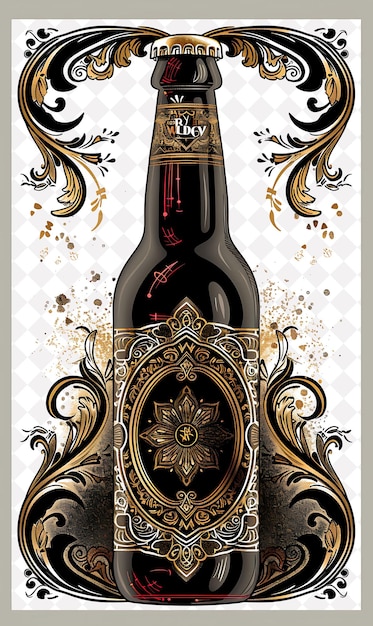 Close Up of a Beer Bottle With a Detailed Label Decorative G Flat Illustration Beer Culture Design