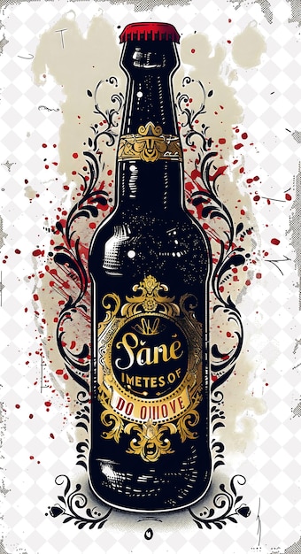 PSD close up of a beer bottle with a detailed label decorative g flat illustration beer culture design