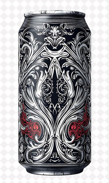 PSD close up of a beer can with a detailed label decorative silv flat illustration beer culture design