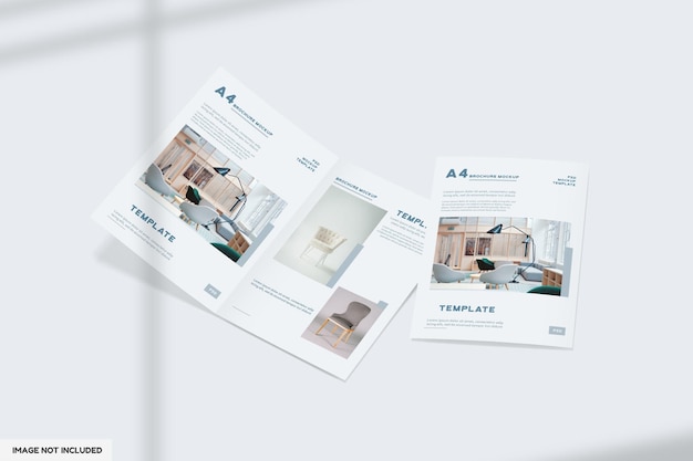 Close up on bifold furniture brochure mockup