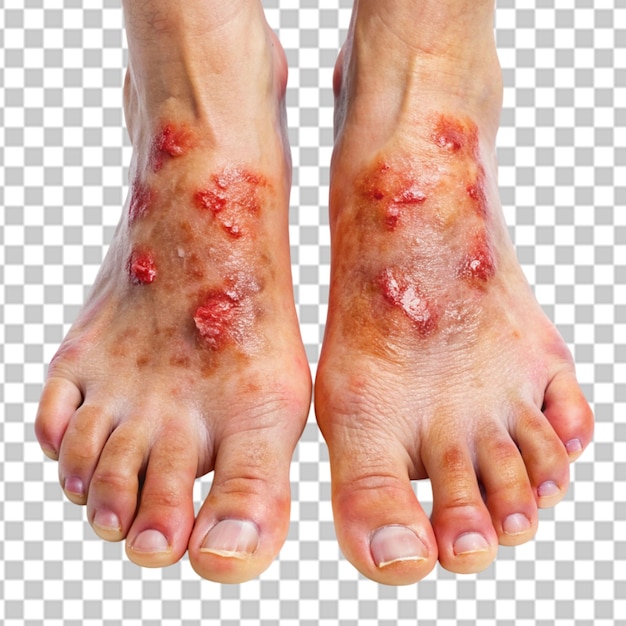 PSD close up of both feet were burning wound healed transparent background