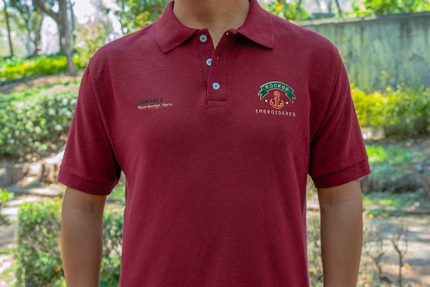 Close up on branding of polo tshirt mockup