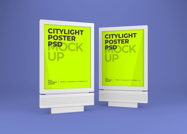 Close up on citylight poster mockup isolated