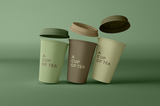 Close up on coffee cups mockup