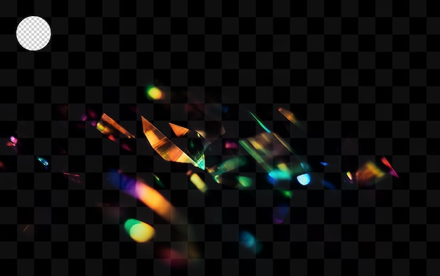 A close up of a colorful crystals with the light being reflected on the a transparent background