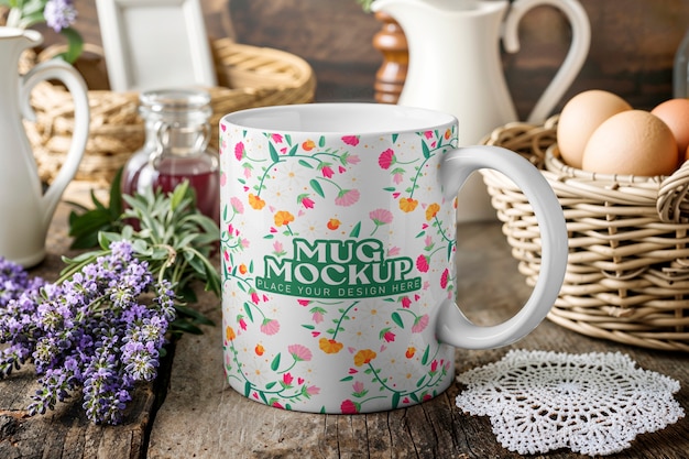 Close up on cottagecore mug mockup