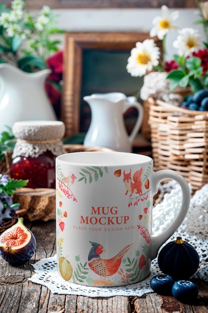 Close up on cottagecore mug mockup